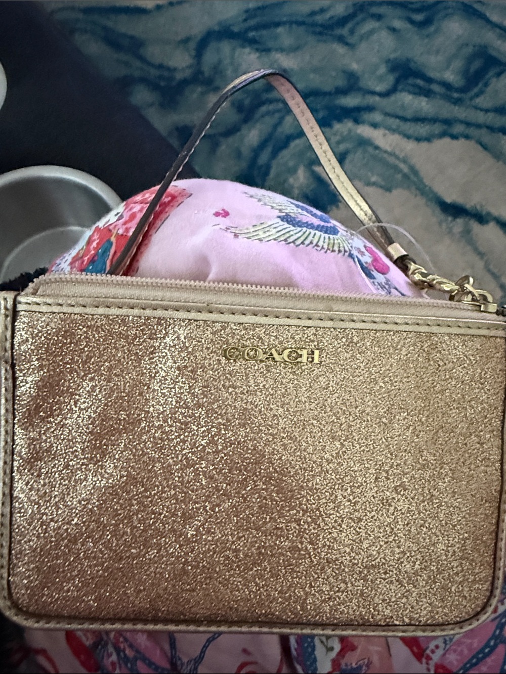 Coach Rose Gold Glitter Wristlet